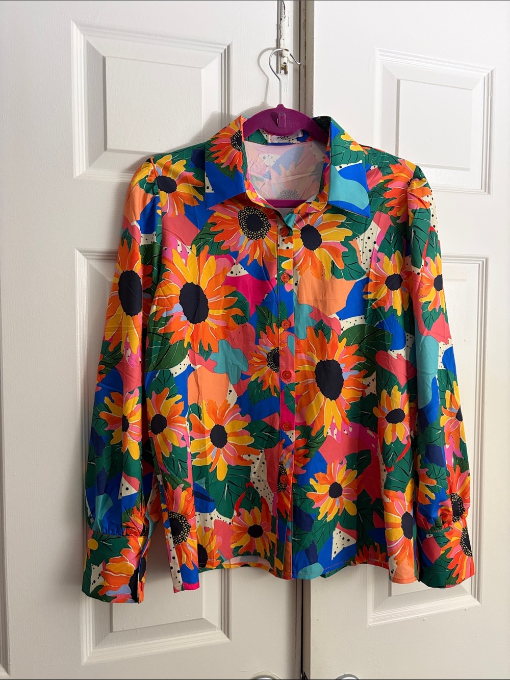 Vibrant Sunflower-print Button-Down Blouse - Multi